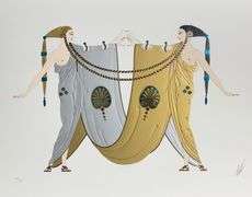 Erte "Sisters" Signed Limited Edition Serigraph with Foil Stamping