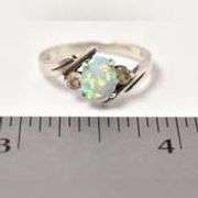 Opal and CZ Gemstone Ring in Sterling Silver .