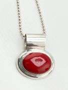 Mexican 925 Sterling Silver Large Oval Red Jasper With Silver Ball Chain