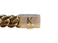Sparkling 14 Kt Gold Plate 65.8 Gram Monogramed Initial "K" Curb Link Bracelet