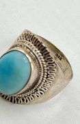 925 Sterling Silver Vintage Native Amewrican Style Blue Larimar Ring