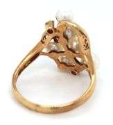 Feminine 14k yellow gold Pearl and Diamond Cluster Ring