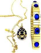 Elegant Egg Pendant Necklace & Bracelet Set – Sapphire Accent, 18K Gold Vermeil, “Something Blue” We