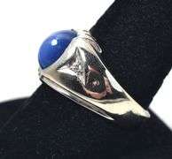 Eye-Catching 14K White Gold Synthetic Star Sapphire Men's Ring