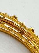 22KT Solid Yellow Gold Hand Made Set Of Five White Gold Flowe Design And Diamond Cut Finish Bangles