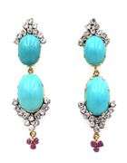 18kt Yellow gold Turquoise, ruby and CZ dangle earrings