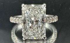 14K White Gold Radiant Cut Lab Diamond Ring of 4.57 Ct
