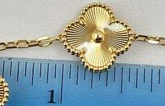 18KT Yellow Gold Handcrafted Guilloche Gold Five Clover with Link Chain Bracelet