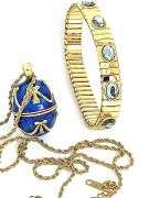 Imperial Sapphire Blue Egg Pendant Necklace & Bracelet Set in 24K Gold Vermeil