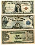 3 Interesting Notes: 1935-A $1 Hawaii Silver Cert, 2 Pesos Philippines, & 10 Pesos Japan