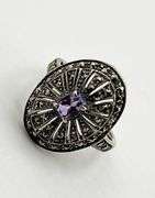 925 Sterling Silver Vintage Art Deco Marcasite Amythyst Ring