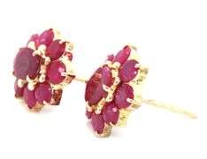 10kt Yellow gold 5.30ctw oval and round ruby flower stud earrings