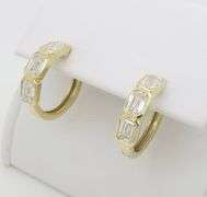 Chic Bezel Set Emerald Cut Diamond Hoops in 14k