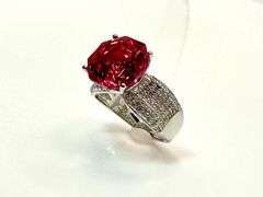 Beautiful 14 Kt White Gold Plate 5 Ct Simulated Pink Rose Red Ruby Ring. This fancy Rose Cut Solitai