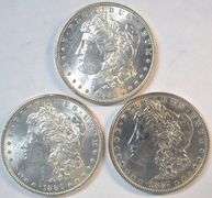 3 Diff. Blazing-white Choice BU 'P' Mint Morgan Silver Dollars