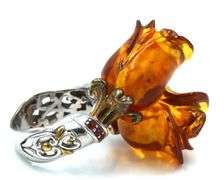 925 Sterling silver amber flower style ring, bangle and bracelet