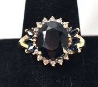 Marvelous 10K Yellow Gold Blue Sapphire Gemstone and Diamond rinh