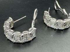 14K White Gold Emerald Lab Diamond Hoops of 14ct