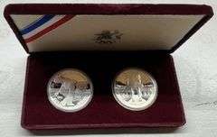 1983–1984 Olympic Commemorative Silver Dollar Proof Set 2 Coins w/ Original Box