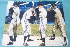 HAND SIGNED JOE DIMAGGIO, MICKEY MANTLE, WILLIE MAYS AND DUKE SNIDER 8X10 WITH COA