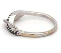 14kt White gold white and black diamond crossover ring