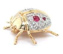 14kt Yellow gold 0.45ctw ruby and diamond lady bug pin
