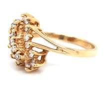 Classic 14K YG Diamond Watrfall Cluster Ring