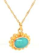 18kt Yellow gold East West oval Turquoise pendant on chain
