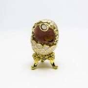Hand-Painted Golden Pink Enamel Egg Trinket Box with Crystal Accents