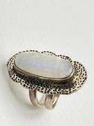 925 Sterling Silver Boho Style Large Rainbow Moonstone Ring