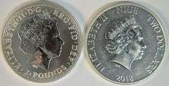 2 Different Prooflike 1 Troy Oz pure .999 Silver Coins: British & Niue