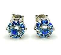 18 Kt White Gold Plated 2 Ctw Steel Blue Gray Fire Moissanite Earrings
