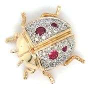 14kt Yellow gold 0.45ctw ruby and diamond lady bug pin