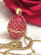 Red Guilloché Sterling Silver Egg Pendant & Bracelet Set with 24K Gold Accents