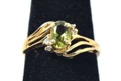 Pretty 14K Yellow Gold Peridot and Diamond Ring