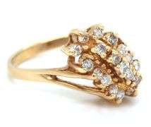 Classic 14K YG Diamond Watrfall Cluster Ring