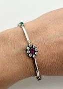 925 Sterling Silver Ruby And Emerald Accents Along The Bangle Bracelet
