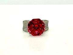 Beautiful 14 Kt White Gold Plate 5 Ct Simulated Red Ruby Rose Cut Ring