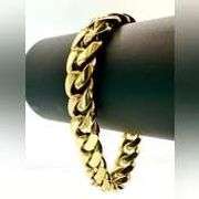 Sparkling 14 Kt Gold Plate 67.5 Gram Monogramed Initial "A" Curb Link Bracelet