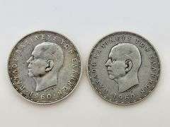 (2) 1960 Greece 20 Drachmai, Circulated