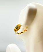 925 Gold Tone Sterling Silver Turquoise Color Stone With Halo Rhinestones Earriungs