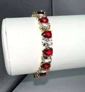 18 Kt Yellow Gold Plated Huge 32.5 Ctw Simulated Ruby Tennis Bracelet