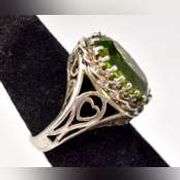 Green Gemstone Ring in Sterling Silver .