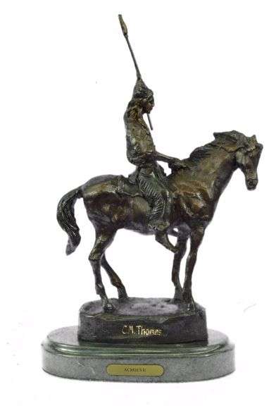 Native American on Horse with Spear Bronze Sculpture