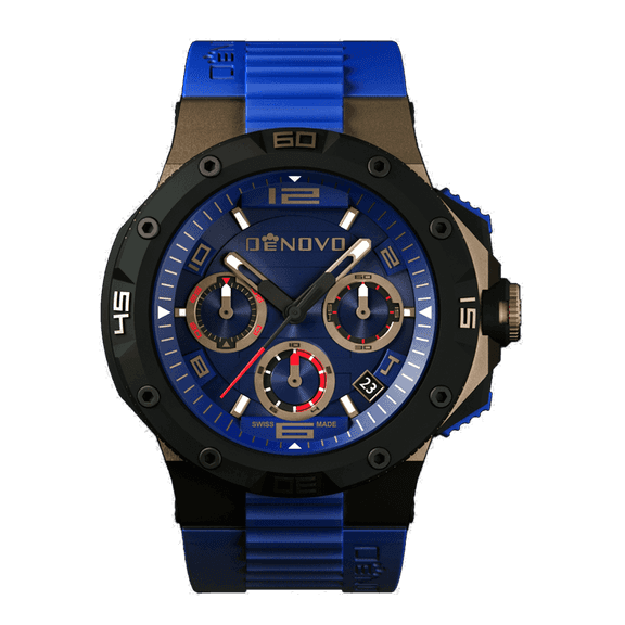 Denovo Swiss Made Men’s Watch, New in Box, 100m Water Resistance, Rubber Strap with an Extra Leather