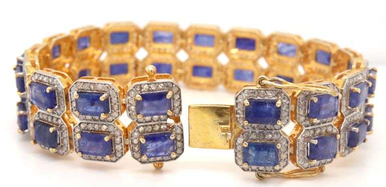Enchanting Brand New European 29.74CTW Emerald-Cut Blue Sapphire & 4.50CTW Diamond Bracelet in 14K Y