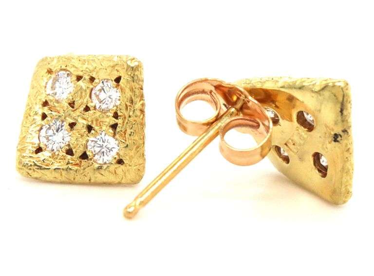 18kt Yellow gold 0.24ctw diamond hammered earrings