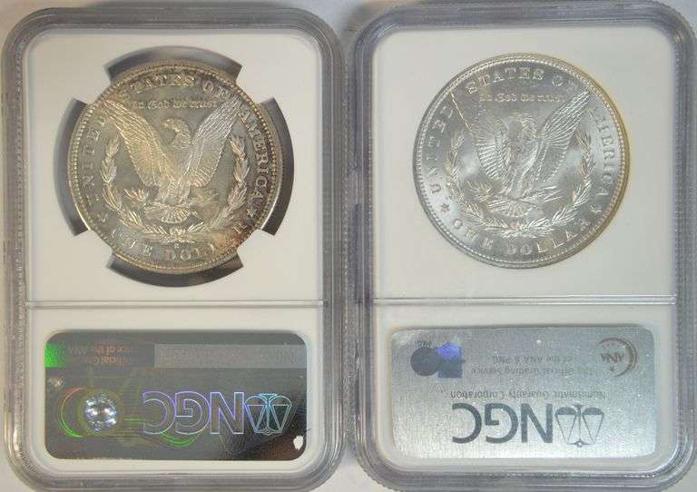 Super nice pair of NGC MS64 graded Morgan Silver Dollars: 1881-S & 1896