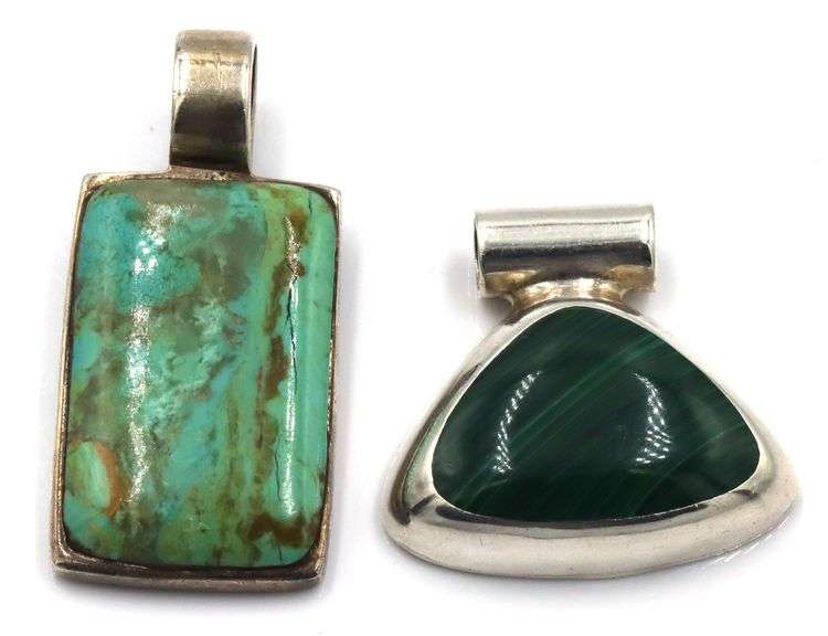 Vintage 925 sterling silver Malachite and turquoise pendants
