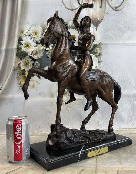 Man on Horse The Scalp Bronze Statue